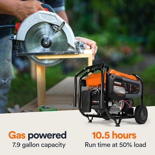 Generac 8,000-Watt Gas-Powered Portable Generator - Electric Start with COsense - PowerRush Advanced Technology - Reliable Power for Emergencies, Recreation, Home - 49 State Compliant - Orange/Black
