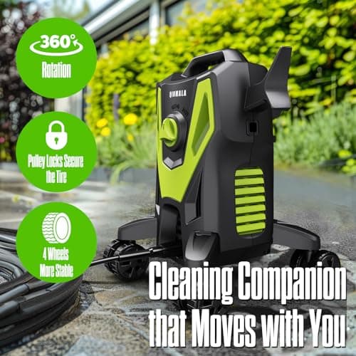Electric Pressure Washer, 4500 PSI 3.0 GPM High Pressure Cleaning Machine with 35 FT Power Cord, 20 FT Hose, Foam Cannon, 4 Nozzles,Easy Store for Car/Garage/Patio, Green/Small