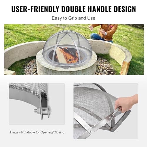 Firepit Spark Screen Lid, 36" Diameter, Outdoor Firepit Ring Cover Round Accessories, Fire Pit Metal Cover, Easy-Opening Stainless Steel Fire Ring Covers for Outdoor Patio Fire Pits Backyard
