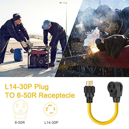 Welder Adapter Plug Cord, L14-30P Twist-Lock Male to 6-50R Female, 4 Prong to 3 Prong Generator to Welder Adapter Power Cord, 1.5FT