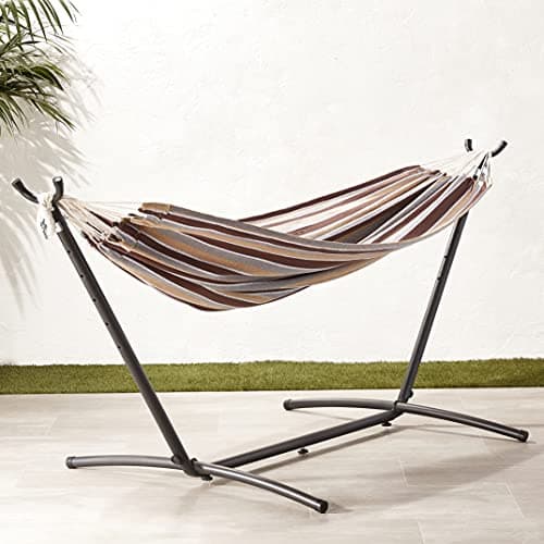 Amazon Basics Double Hammock with 9-Foot Space Saving Steel Stand and Carrying Case, 450 lb Capacity, Cream Wave, 110x47x43 inches