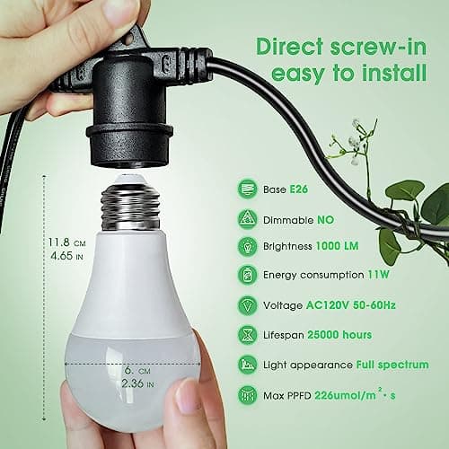 Briignite Hanging Grow Light, 3 LED Full Spectrum Grow Lights with 8.86ft Power Cord, Replaceable Bulbs E26 Base, Linkable Hanging Plant Light, 300W Equivalent
