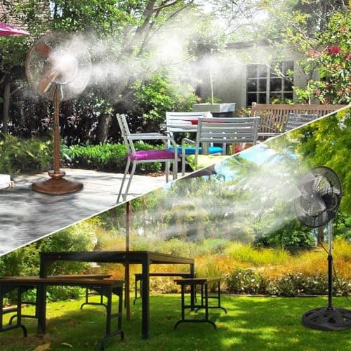 LANDGARDEN Outdoor Misting Fan Kit for a Cool Patio Breeze,Water Mister Spray for Cooling Outdoor,19.36FT (5.9M) Misting Line + 5 Brass Mist Nozzles + a Brass Adapter(3/4) Fit to Any Outdoor Fan