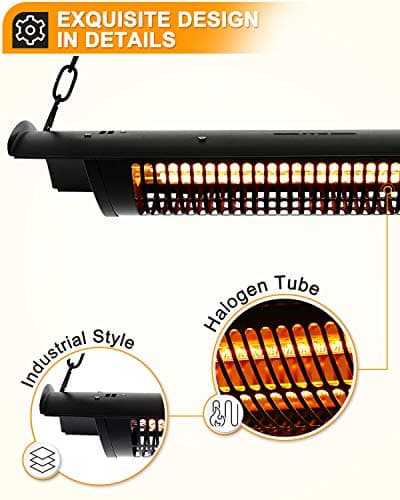 Star Patio Electric Patio Heater, Outdoor Heater, 750W/1500W Ceiling Infrared Heater with Rectangular Shape, Black, Silent Heating Hanging Patio Heater, IP44 Waterproof Outdoor Heaters, STP2066-CN2024