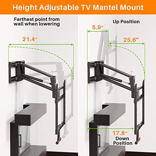 Fireplace Pull Down TV Mount Over Fireplace with Height Adjust for Most 43" - 80" TVs, Max VESA 600x400mm, up to 80lbs, Above Fireplaces TV Mount