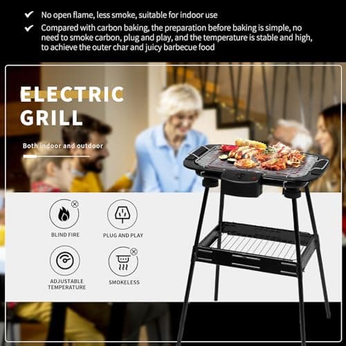Electric Grill Outdoor Indoor Cooking,Smokeless BBQ,Portable Removeable Stand Grill, (YD301 Upgrade)