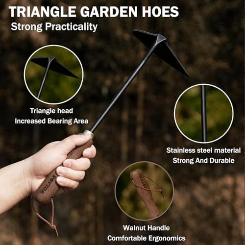 Gardening Tools Triangle Hoe Stainless Steel. Garden Hoes with Ergonomic Walnut Handle for Backyard Weeding, Loosening, Farm. Gardening Gifts for Women/Men