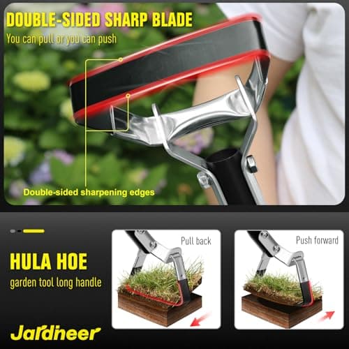 Jardineer Hula Hoe Garden Tool -4in1 Weed Puller, Cultivator, Stirrup Hoe with Ergonomic Handle, Heavy Duty Stainless Steel Head for Effortless Weeding, Digging, and Soil Aeration (64 inches)