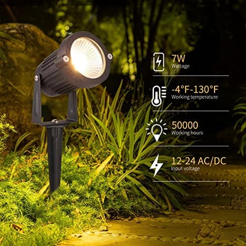 Low Voltage Landscape Lights Outdoor: 7W 700LM LED Landscape Lighting with Connectors for Tree Garden Yard Pathway | 12V 24V Warm White 2700K Spotlights | IP65 Waterproof | 6 Pack