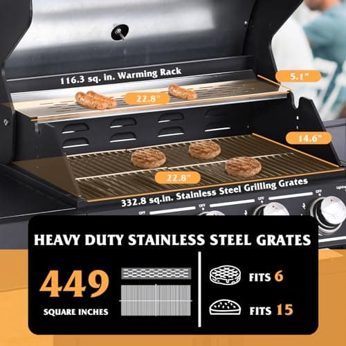 4-Burners Propane Gas Grill with Side Burner, 50,000 BTU Outdoor BBQ Grill, Cast Iron Cooking Grate with Wheels for Outdoor Patio Garden