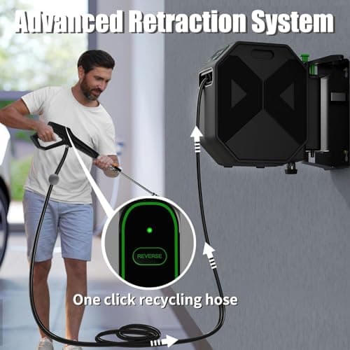 Buyplus Wall Mounted Pressure Washer, 5200PSI 3.2GPM Electric Power Washer, Remote Controlled with 100FT Retractable Hose, GFCI Power Cord, Foam Cannon, 5 Nozzles for Cars, Driveways, Patios, Black