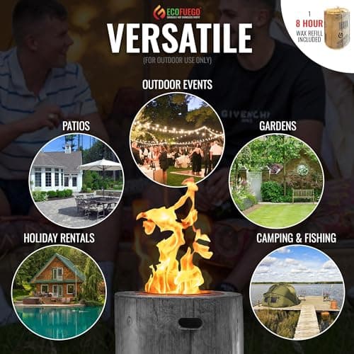 El Fuego Portable Wax Burning Fire Pit - Easy Start, Clean-Burning, No Wood Smoke with 8-Hour Starter Wax Fuel for Interval Burning - Ideal for Patios, Camping and Outdoor Use - Wood Pattern, Brown