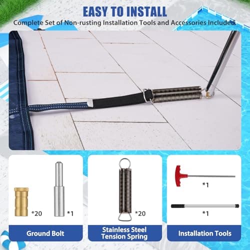 Inground Pool Cover Safety Fits Rectangle Swimming Pool, Mesh Solid Pool Cover for Inground Pools,Winter Pool Safety Cover Includes Safety Net and Installation Tools Blue (Blue, Fits 18x36ft Pools)