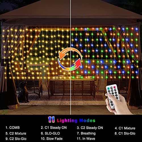 ZAIYW Curtain Lights Outdoor 20Ft×3Ft, 300 LED Color Changing Fence String Lights with Plug Remote, Waterproof Light Curtain for Stair Railing Eaves Decor (Warm White & Multicolor)