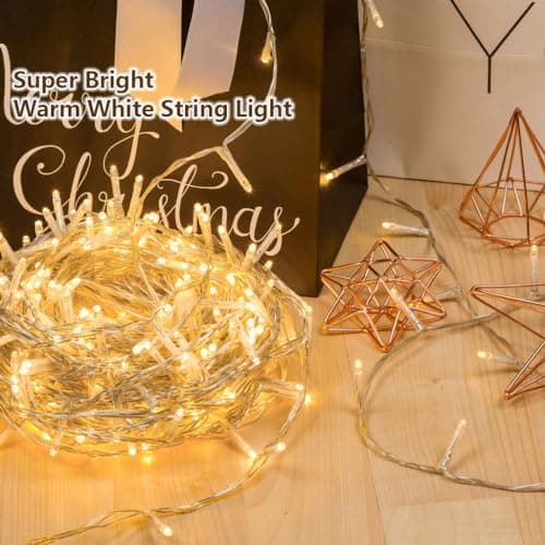 gresonic 99ft 300 LED String Lights Indoor Outdoor, Warm White Christmas Lights Clear Wire, 8 Modes Waterproof Twinkle Fairy String Lights Plug in for Tree Room Bedroom Wedding Decorations
