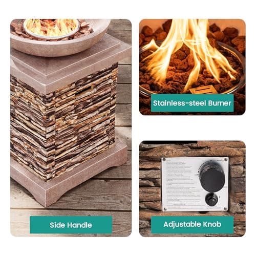 SUNBURY Outdoor Propane Fire Pit, Gas Fire Pit for Outside Patio, Stone Outdoor Fire Table Fire Column 40,000 BTU Propane Fire Tables Firepit Table w Lava Rocks, CSA Certified, Waterproof Cover