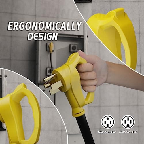 30 FT 50 Amp RV/EV Extension Cord Outdoor with Grip Handle, 4 Prong Flexible Heavy Duty 6/3+8/1 Gauge STW RV Power Cord Waterproof, NEMA 14-50P to 14-50R, Black-Yellow, ETL Listed