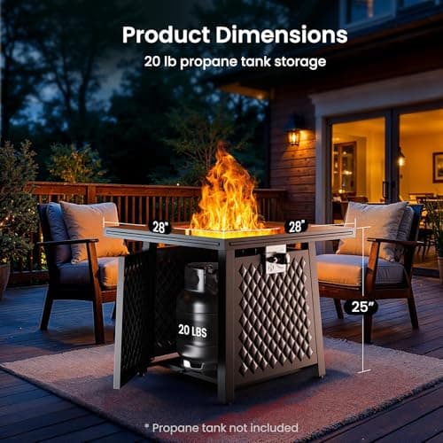 Ciays 28 Inch Propane Fire Pits,50,000 BTU Gas Fire Pit Table for Outsides with Steel Lid and Lava Rock, 2-in-1 Square Fire Table for Gatherings Parties on Patio Deck Garden Backyard, Black