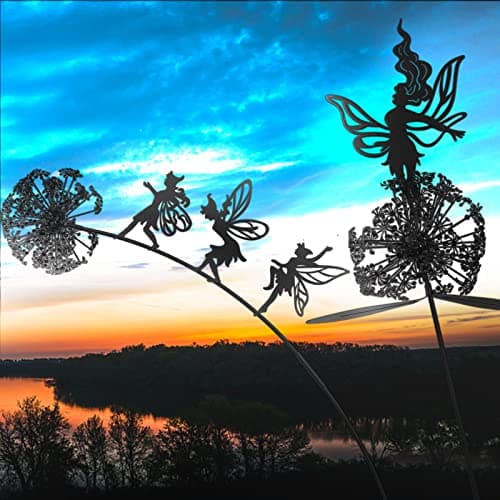 2 Pcs Flower Dancing Dandelion Fairy Garden Sculptures - Dancing Fairy Dandelion Garden Ornaments Art Decorations for Outdoor Yard Lawn Patio
