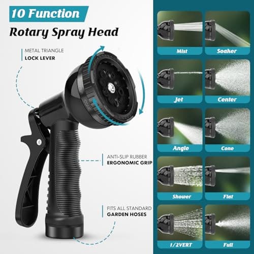 Garden Hose Non-Expanding 100ft, Flexible Garden Hose with 10 Function Hose Nozzle, Lightweight, Kink Free and Water Hose for Outdoor,Yard, Lawn, Car Wash, Marine,and Camper Use