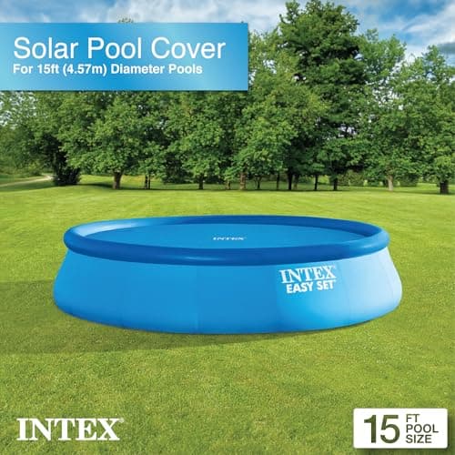 INTEX 28013E Solar Pool Cover: for 15ft Round Easy Set and Metal Frame Pools – Insulates Pool Water – Reduces Water Evaporation – Keeps Debris Out – Reduces Chemical Consumption