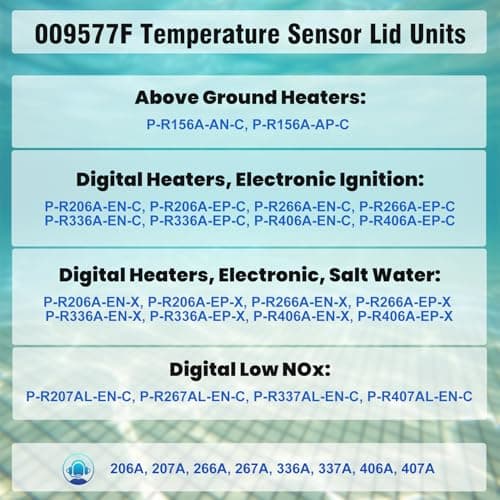 009577F Pool Temperature Sensor Lid Units Replacement for Heater Spa, Compatible with Heater 206A, 207A, 266A, 267A, 336A, 337A, 406A, 407A, 3 Wire NTC 100K