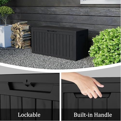 80 Gallon Lockable Resin Deck Box with Wheels, Waterproof & UV-Resistant Outdoor Storage Box for Outdoor Cushion Storage, Tools Storage and Delivery, Black