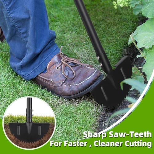 Lawn Edger, 42 Inch Half Moon Manual Edger Lawn Tool, Heavy Duty Saw Tooth Driveway Sidewalk Flower Bed Landscaping Grass Step Edging Tool, T-Grip, Long Handle