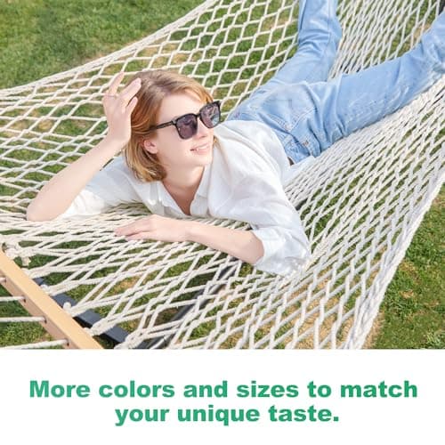 12ft Rope Hammocks, 46'' Wide Hardwood Spreader Bar (Beige, Twin)