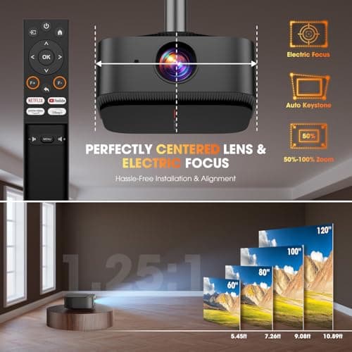 [2025 Netflix-Official | 386+ Built-in Apps] DBPOWER E2 Smart Projector with WiFi and Bluetooth, Mini Projector 4K Support with Netflix, Youtube, Disney+, Hulu, Max, Crunchyroll w Portable Case