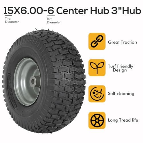 (2 Pack) WEIZE 15x6.00-6 Tire and Wheel Assembly, Replacement Riding Lawn Mower Front Tires, Compatible with Craftsman Riding Lawn Mowers, 3" centered Hub, 3/4" Bushing