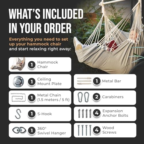 Indoor Hammock Chair Swing - Hanging Hammock Swing Chair - Indoor/Outdoor - Hanging Chairs for Bedroom, Patio, Porch, Swinging Chair Hammock for Adults - Built-In Footrest - Spacious Full-Body Support