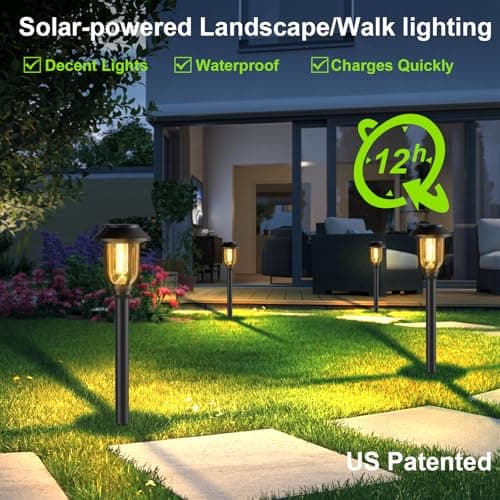 12 Pack Solar Lights Outdoor, Pathway Lights Solar Powered Outdoor Waterproof IP65 3000K Warm White Auto On/Off Garden Yard Lighting for Walkway, Driveway, Landscape, Path,Garden