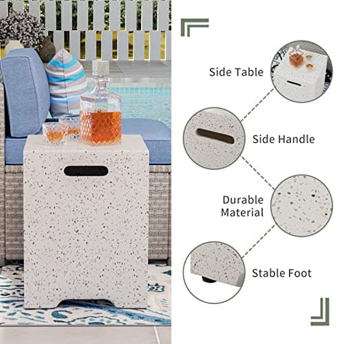 COSIEST 2-Piece Outdoor Propane Fire Table Set, Rectangle Concrete 56" Rectangular Fire Pit, CSA Certified, 50,000 BTU, w 20lb Tank Table,Waterproof Cover for Garden, Porch, Backyard