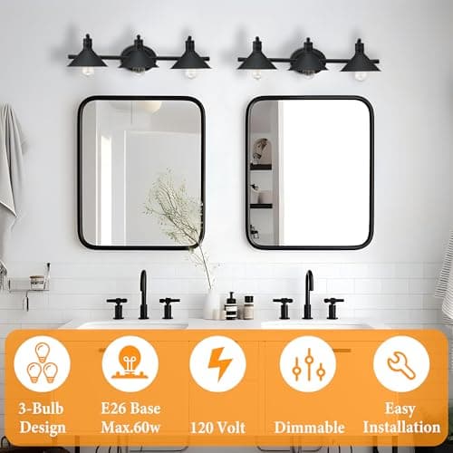 3 Light Bathroom Vanity Light Over Mirror - Farmhouse Wall Light for Bathroom Vanity Powder Room, Rustic Gooseneck Barn Style 3 Bulb Wall Sconce Over Kitchen Sink