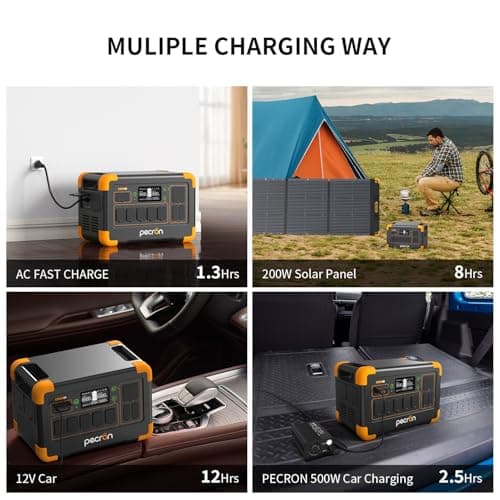pecron Portable Power Station E1000LFP, 1024Wh LiFePO4 Battery Backup, 1800W Solar Generator Expandable to 4096Wh, Fast Charging Power Station for Emergencies, Camping, RV, Home Use