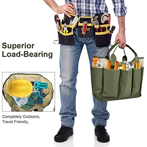 Garden Tool Bag, Garden Tote Bag With 8 Pockets, Canvas Garden Tool Storage Bags, Heavy-duty Large Organizer Bag for Garden Tool Kit, Gardening Organizer for women Men Indoor and Outdoor Gardening