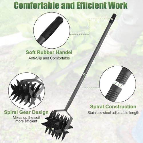 Rotary Cultivator Tool,Adjustable Garden Cultivator,Long Handle Garden Hand Tiller Cultivator,Garden Cultivator for Soil or Reseeding Grass,All Metal Rotary Tiller for Aerate, Weed, in Garden Lawn