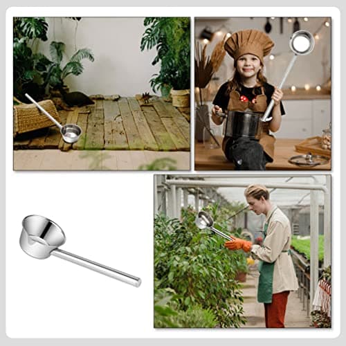 HEMOTON Stainless Steel Long Handle Water Ladle Kitchen Soup Ladle Bath Shampoo Ladle Scoop Cup Garden Ladle Metal Water Dipper with Pour Spout