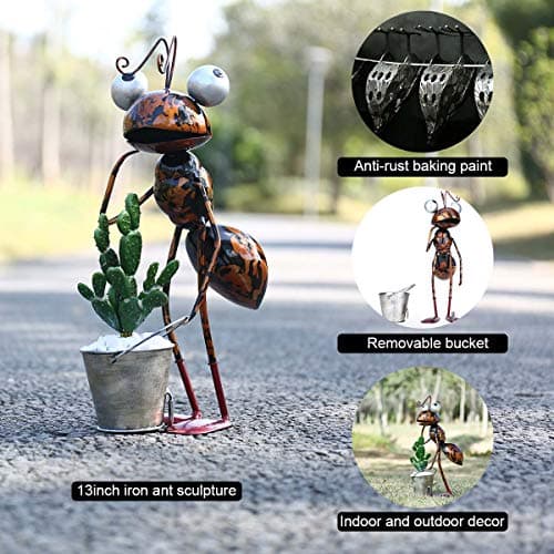 Tooarts Metal Ant Garden Decor Sculpture Home Patio Lawn Yard Indoor Outdoor Statue Ornament with Removable Bucket