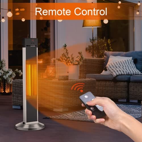 Electric Patio Heater for Outdoor Use, Infrared Heater w/Remote, Auto Shut Off, 500/1000/1500W Radiant Heater, Super Quiet 3s Instant Warm Vertical Space Heaters for Indoor Use Large Room