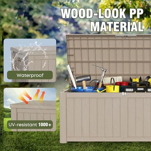 120 Gallon Deck Box,Outdoor Storage Box Lockable,Waterproof for Patio Furniture, Garden Tools, Pool Accessories, UV-Resistant for All Weather Use, Coffee