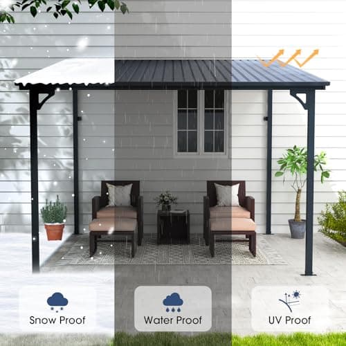 OC Orange-Casual 8x10 FT Patio All-Iron Gazebo,Hard Top Lean to Gazebo Pergola with Roof,Wall Mounted Heavy Duty Awnings, for Outdoor, Backyard, Deck