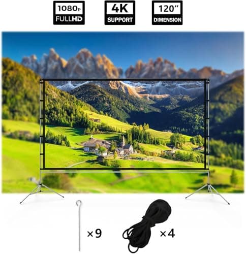 Projector Screen Outdoor, Vamvo Portable Projectors Screen with Aluminum Alloy Stand 120" Foldable Screens, 10 Feet Indoor Movie Screens with Carrying Bag for Home Theater Backyard Movie Night