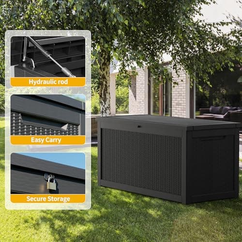 260 Gallon Resin Deck Box, Waterproof Outdoor Storage Box, Lockable for Patio Furniture, Garden Tools, Pool Accessories, UV-Resistant for All Weather Use, Black