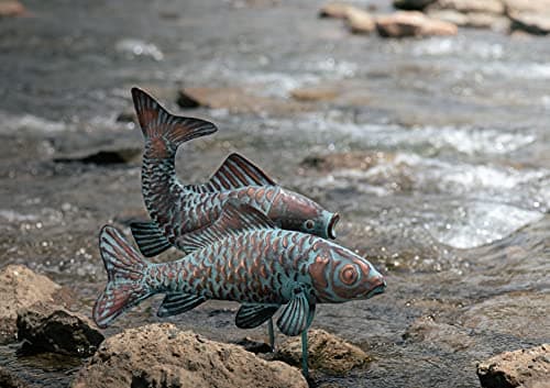G/N CLYB Set of 2 Koi Fish Decor Outdoor Statue Sculpture Garden Pond Fishes Yard Art Antique Copper Koi Sculptures & Statues Metal Koi Fish Figurine Ornaments Décor Gifts for Women Mom Grandma