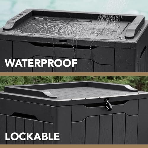 Devoko 30 Gallon Resin Deck Box Outdoor Indoor Waterproof Storage Box for Patio Furniture Pool Accessories Storage for Cushion Garden Tools (30 Gallon, Black)