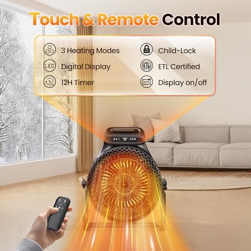Outdoor Heaters for Patio, 1500W Electric Garage Heater with Remote Thermostat 3S Fast Heating, Overheat Protection, PTC Ceramic Heater with 3 Modes for Greenhouse, Camping Tent Indoor Use