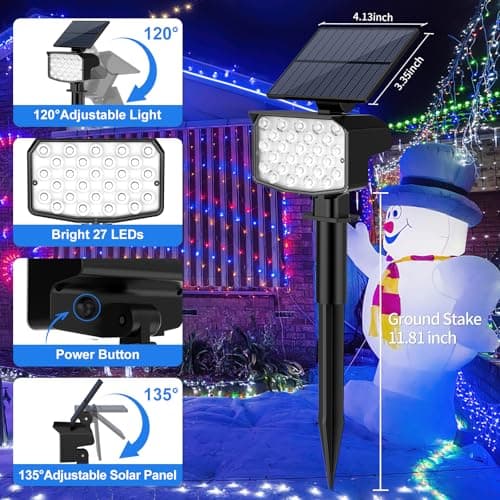 Solar Spot Lights Outdoor Color Changing 27 LEDs Solar Light Outdoor Waterproof 9 Lighting Modes Multicolor RGB Solar Powered Christmas Lights Adjustable Colored Landscape Spotlights- 10 Pack