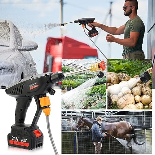 Vagueior Cordless Pressure Washer Gun, Portable Power Cleaner,with 21V 3.0AH Battery and Charging Kit, 5-in-1 Nozzle, Suitable for Outdoor Cleaning and Watering. (1 Battery, BLACK)